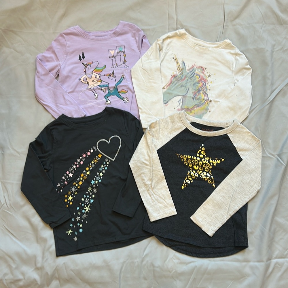 Cat and Jack long sleeve size 4/5 graphic tees grey purple white